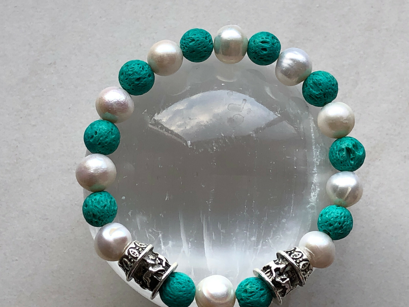 Handcrafted Lava Bead & Real Pearls Essential oil Diffuser Bracelet Handmade