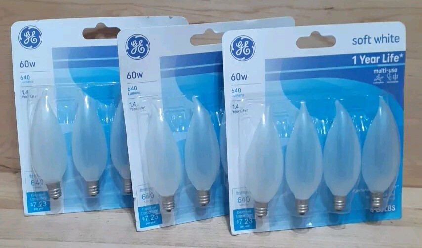3[4-packs]:  G.E. FROSTED 60WATT COMFORTABLE INVITING Dimmable Candelabra 640lum