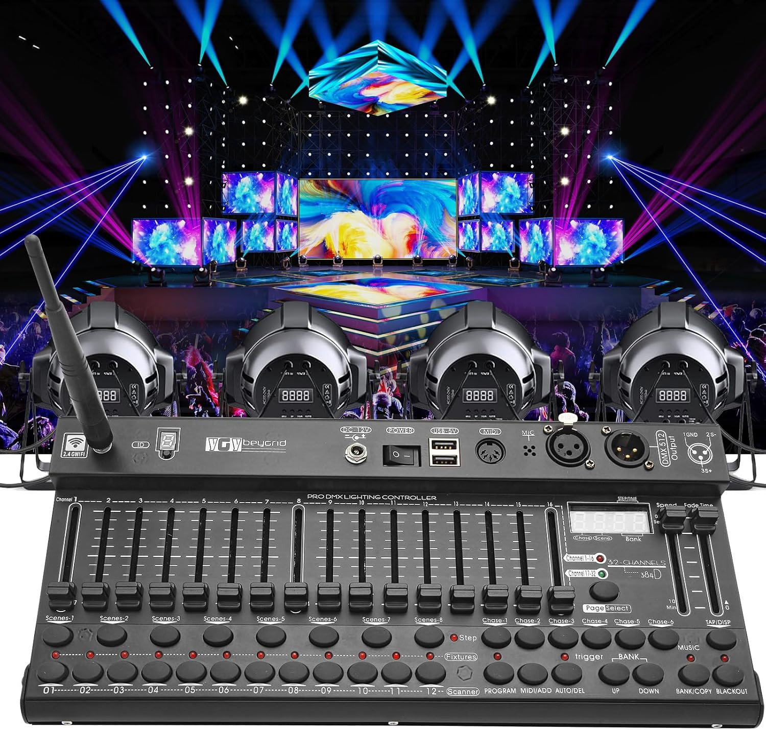 DMX512 384 Channel Controller, 2.4G Wireless & Wired Dual Mode DMX Light Control