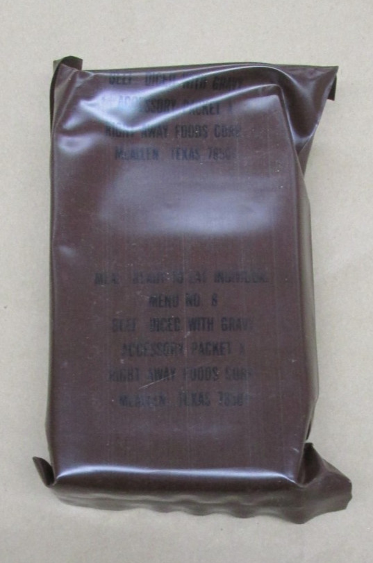 Genuine Vintage US Military 1980s Desert Storm Brown Bag MRE Beef Diced w/ Gravy