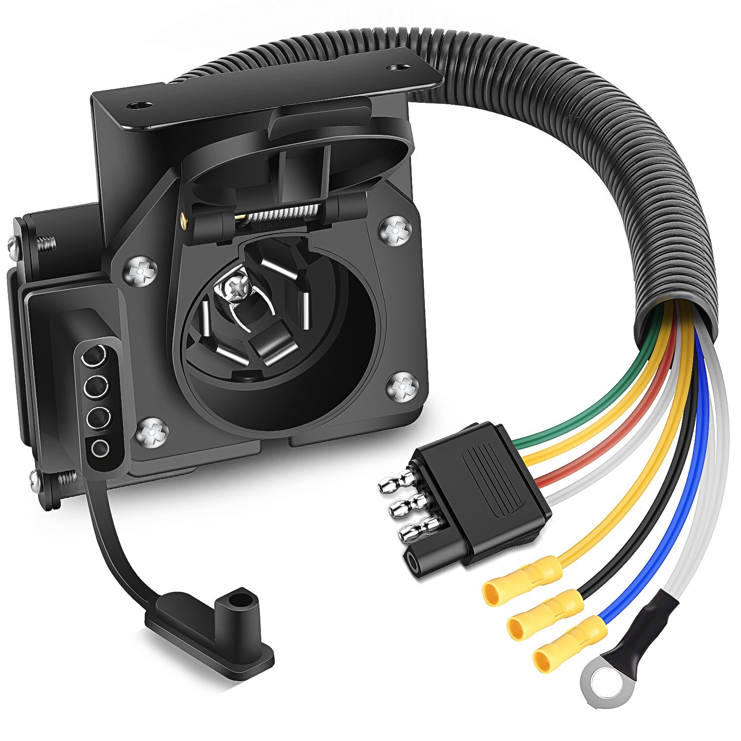 Nilight Dual Output 4 Way Flat Vehicle Side to 7 Way RV Blade Wiring Adapter