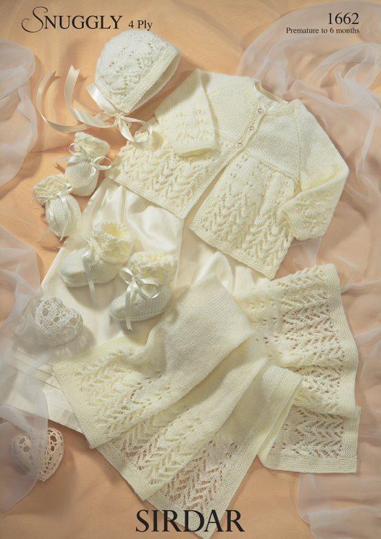 Sirdar Knitting Pattern - Snuggly 4 Ply, Lacy Matinee Set 1662