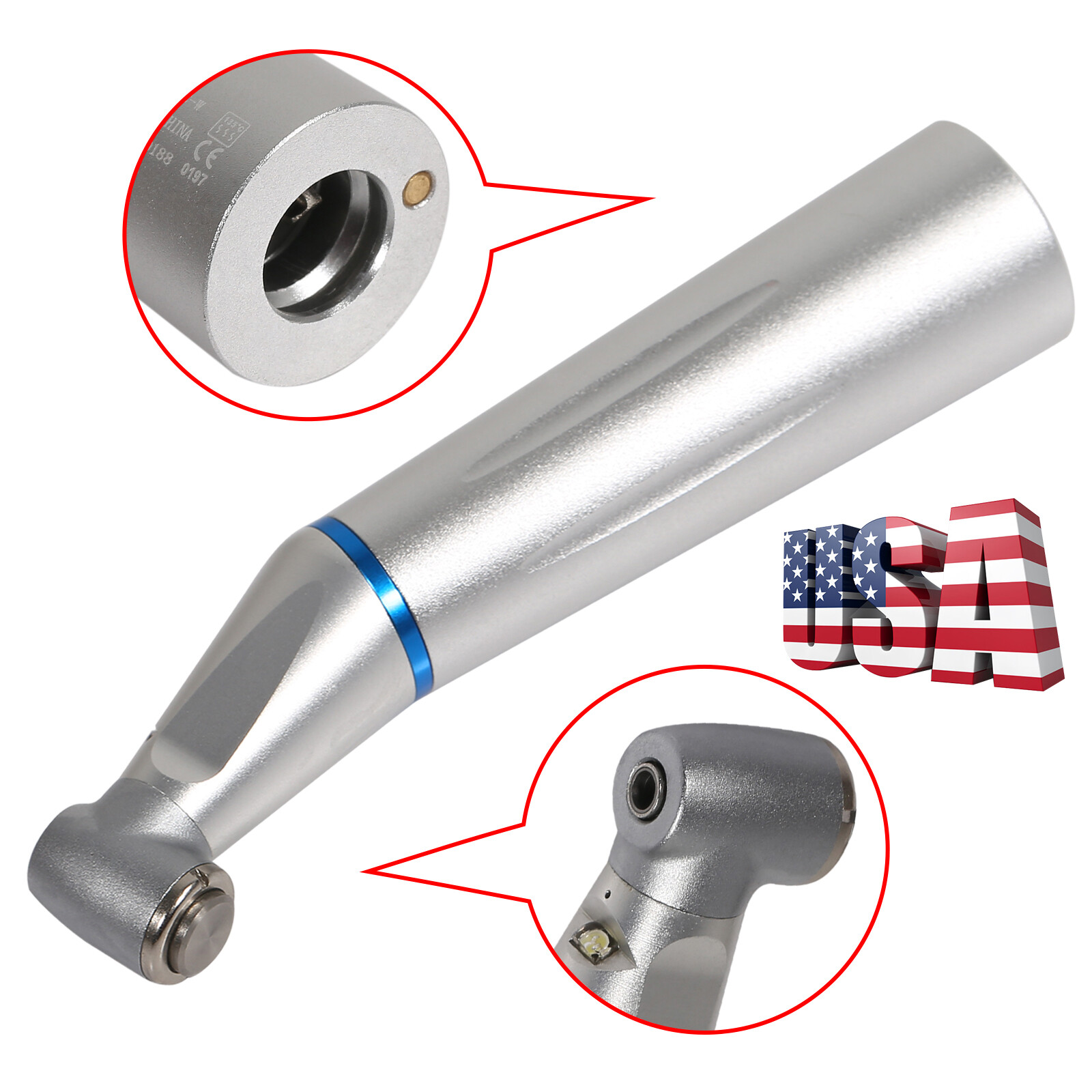 USA Dental Inner LED E-generator Low Speed Contra Angle Handpiece Push Button YH