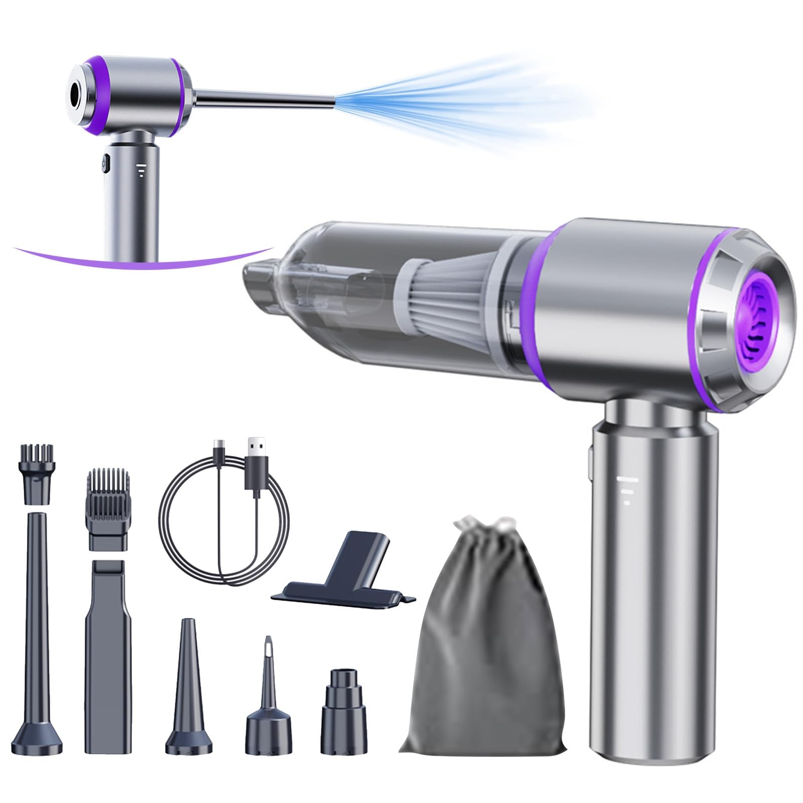 houscly Car Vacuum Portable Cordless 20000PA High Power 4-in-1 Purple