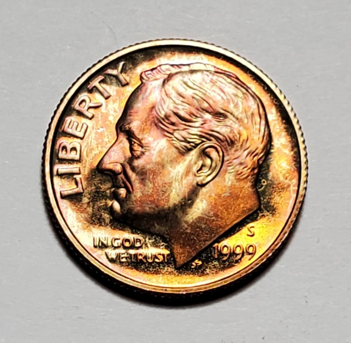 TONED 1999 S ROOSEVELT DIME CLAD PROOF UNC #P2298