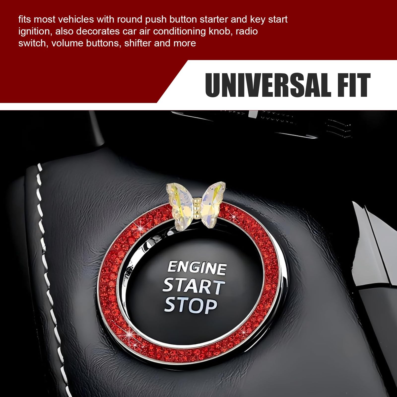 Bling Push Start Button Cover, Sparkling Butterfly Rhinestone Car Start Button C