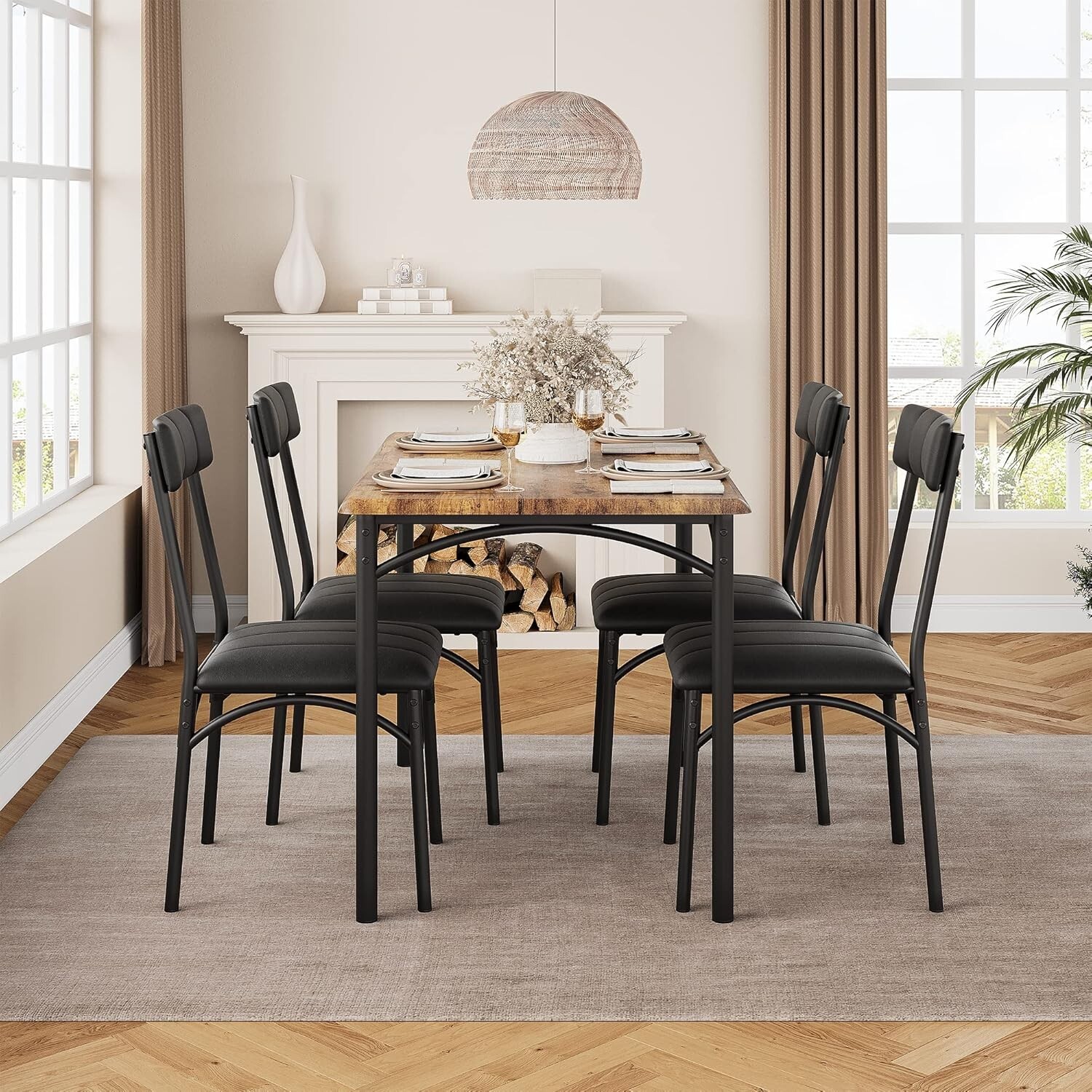Dining Table Set for 4, Kitchen Table with 4 Upholstered Chairs for Small Space