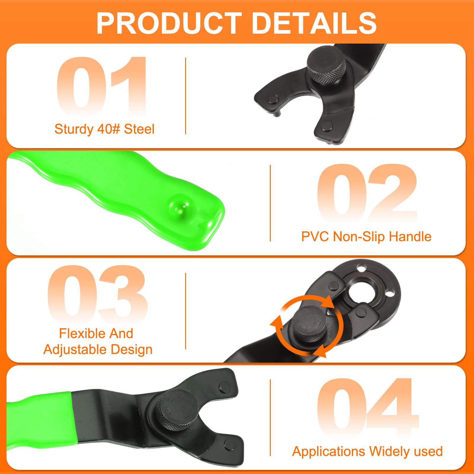 Adjustable Angle Grinder Wrench 7-47mm Range Lock Nut Pin Spanners Green