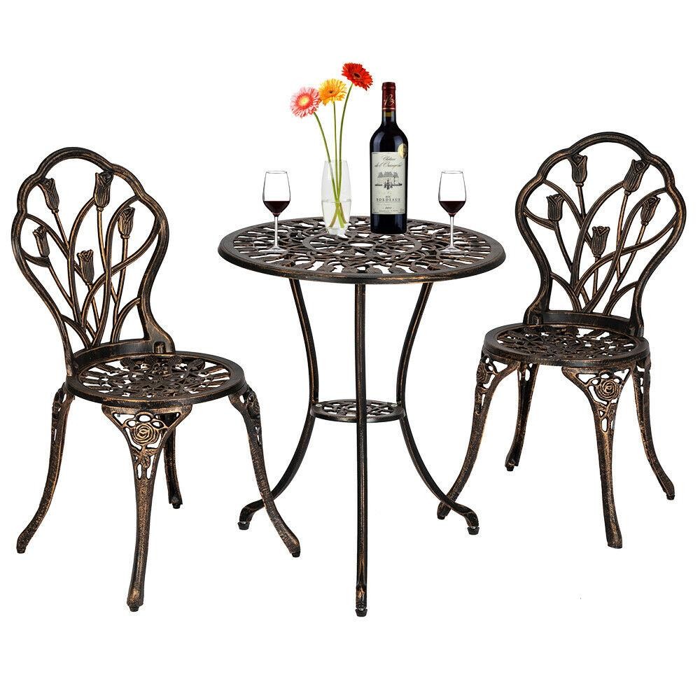 3 PCS Bistro Set Antique Outdoor Patio Furniture Leaf Design Cast Aluminum Home