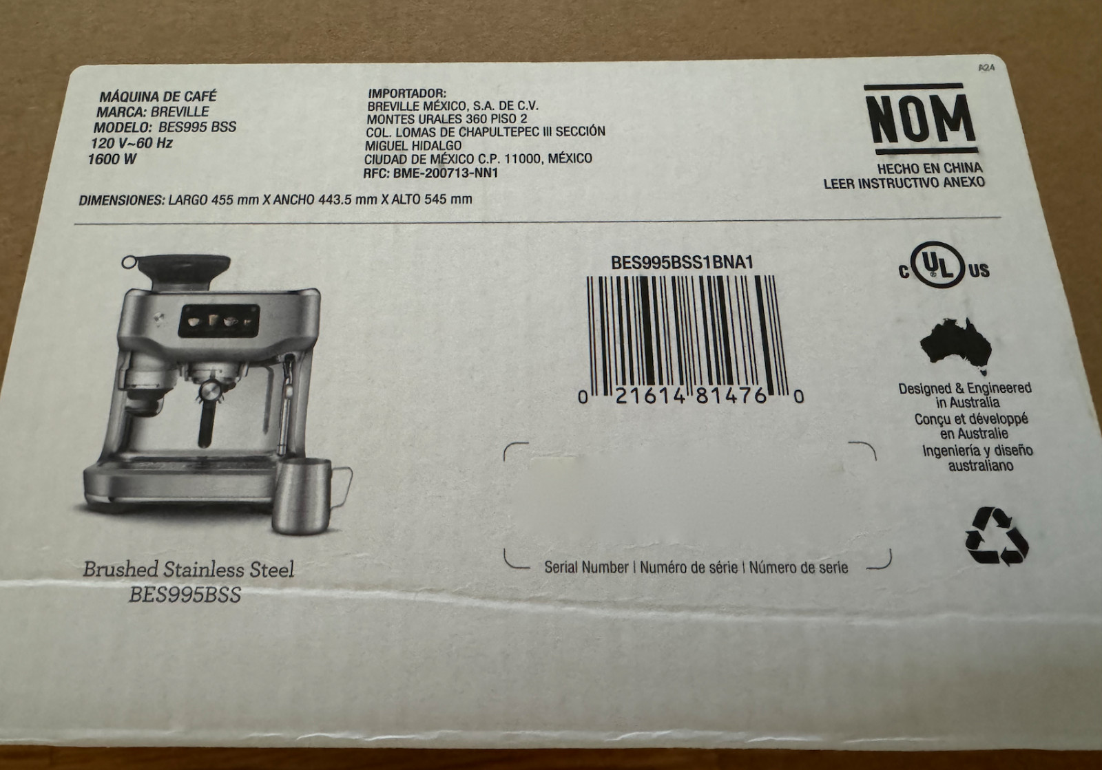 Breville The Oracle Dual Boiler Espresso Machine BES995 Brushed Stainless Steel