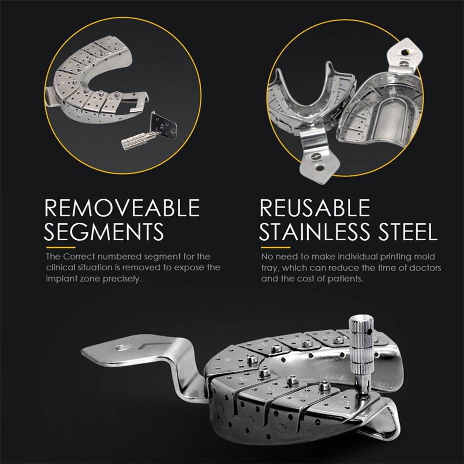 2 PCS Stainless Steel Implant Impression Trays Upper & Lower Removable Segments