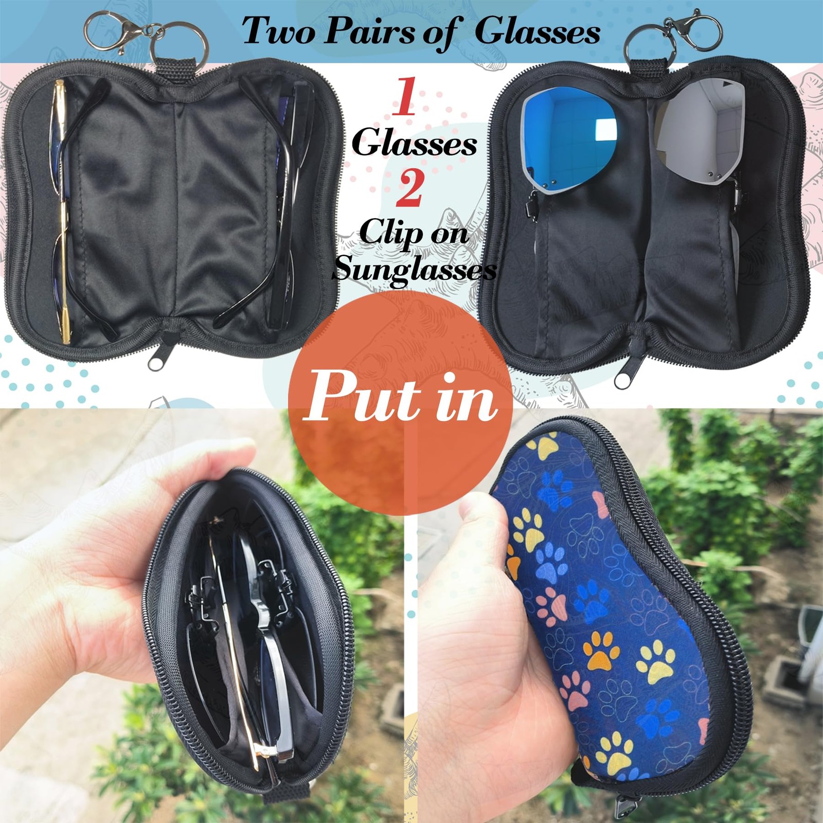 Soft Eyeglasses Case Double Eyeglasses Case,Zippered&Keychain,Unique‌ Stylish...