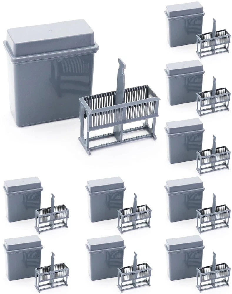 10-Pack Microscope Slides Rack & Staining Jar - Durable Grey Design