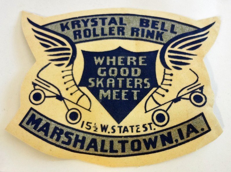 Krystal Bell Roller Rink Vintage Skating Patch 1940s-50s Marshalltown IA Winged