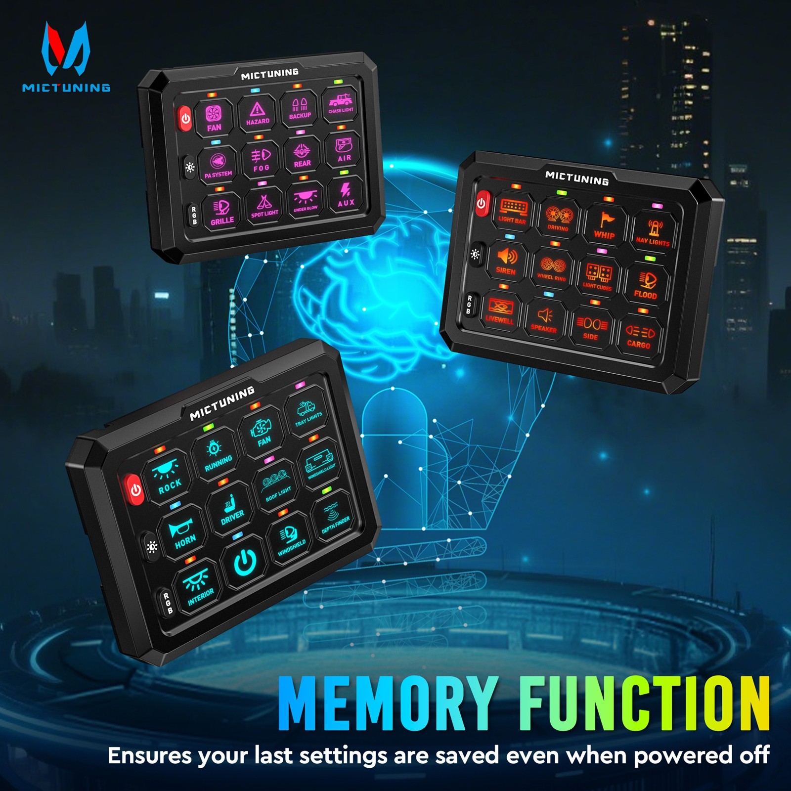 P1C 12 Gang RGB Switch Panel Momentary Toggle Flash Strobe Control Relay System
