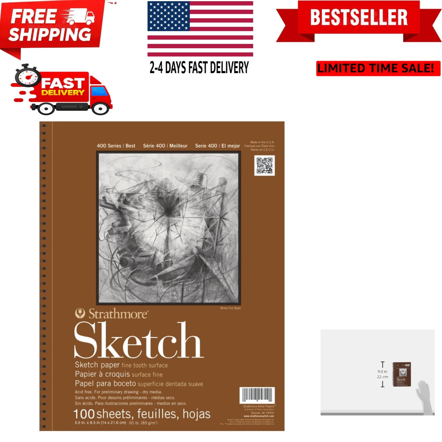 400 Series Sketch Pad, 5.5x8.5 inch, 100 Sheets - Artist Sketchbook for Drawi...