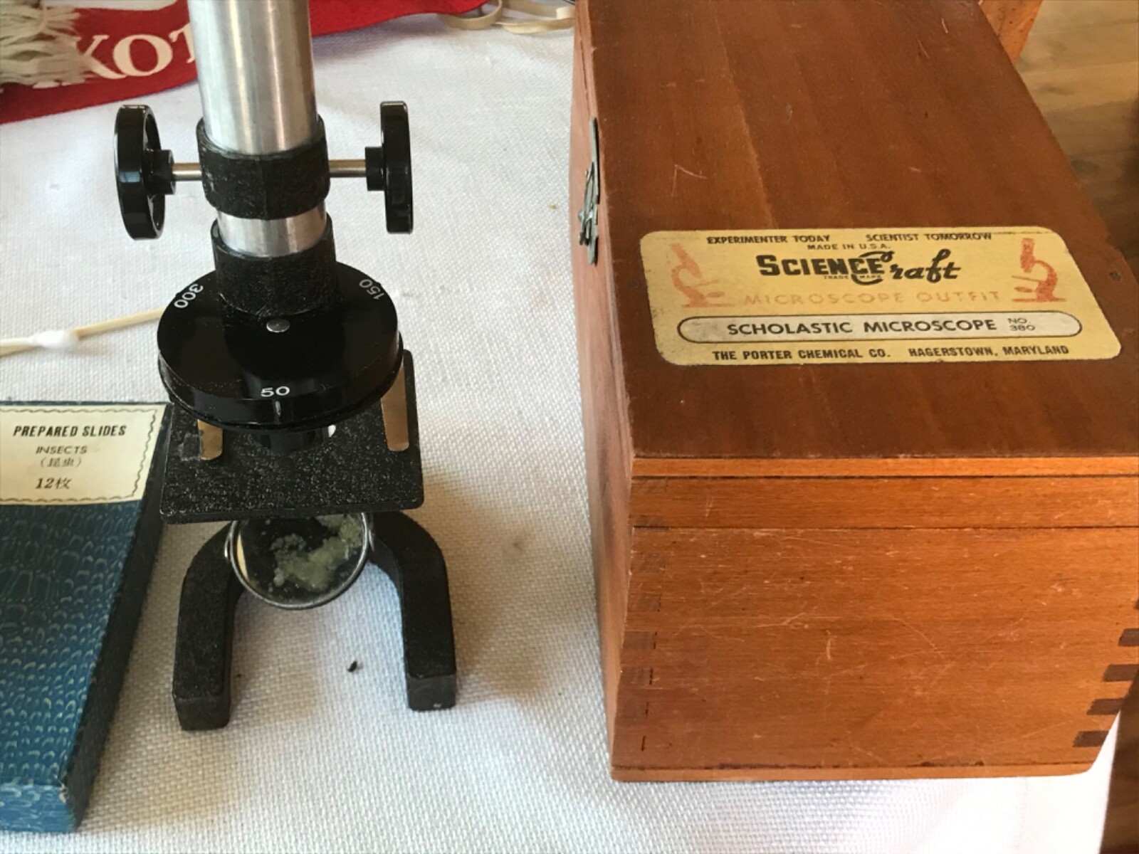 VINTAGE Science Craft Microscope Outfit - No. 308 with prepared slides