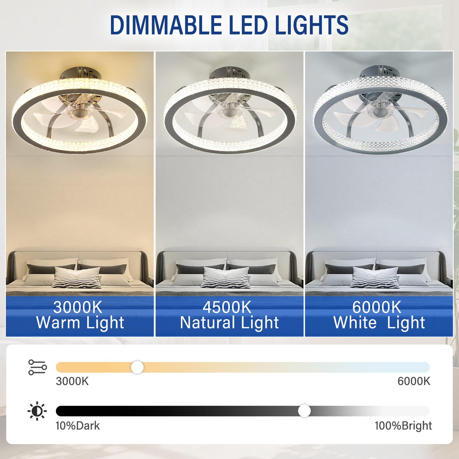 TCFUNDY RGB LED Ceiling Fan with Light App + Remote Control + Bluetooth Speaker