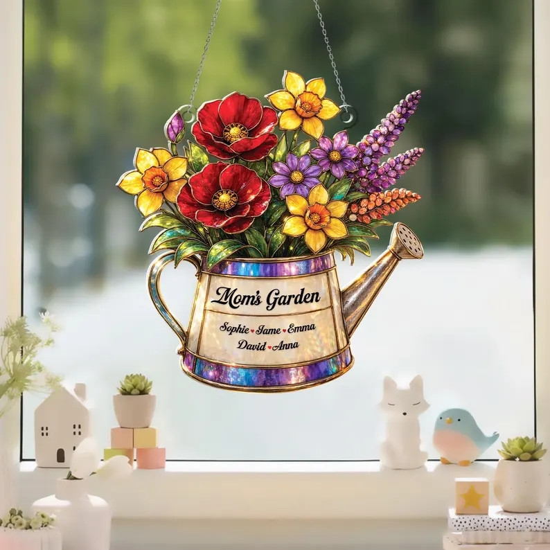 Personalized Mom Garden Suncatcher Acrylic Birth Flower Custom Gift
