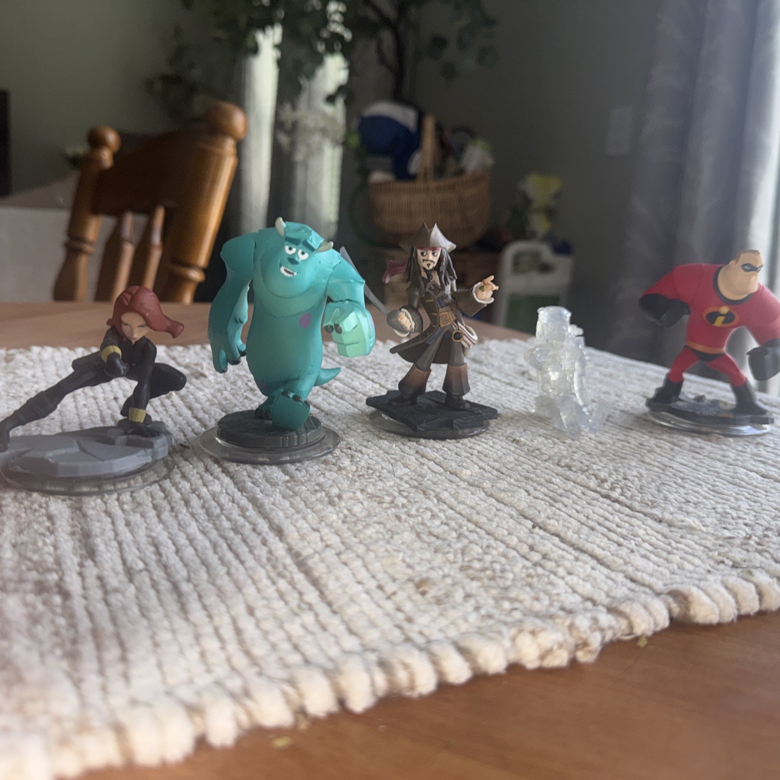 Lot Of 4 Disney Infinity Figures, Black Widow,Sulley, Jack Sparrow, Incredible