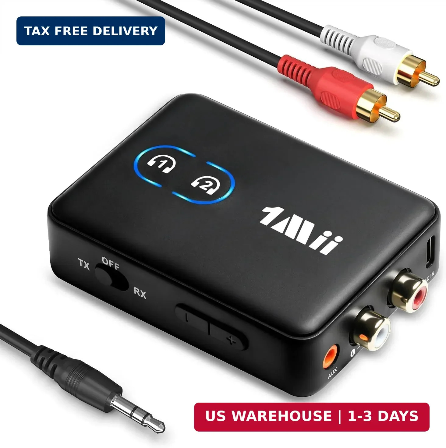 1Mii RCA Bluetooth 5.3 Adapter for TV, 3.5mm AUX Bluetooth Transmitter Receiver
