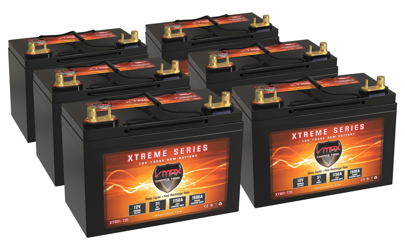 QTY6 XTR31-135 SAE GEM e2 e4 e6 es el elxd CAR 12V AGM VMAX Dry Battery 135AH EA