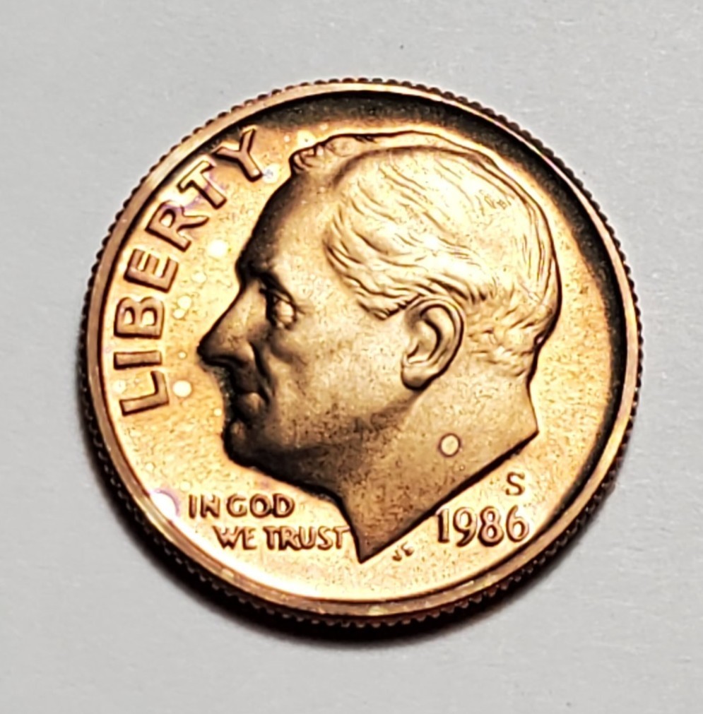 TONED 1986 S ROOSEVELT DIME PROOF UNC #P2690