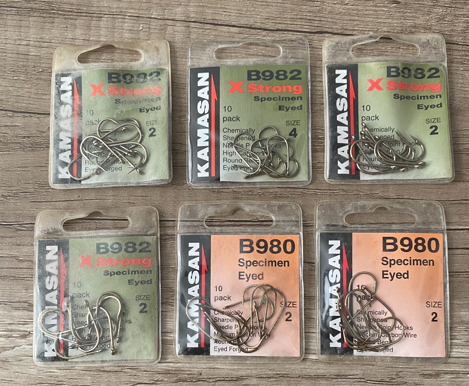 KAMASAN B982 SPECIMEN BARBED EYED X STRONG HOOKS-6 Packs-size 4 8 10 12 14
