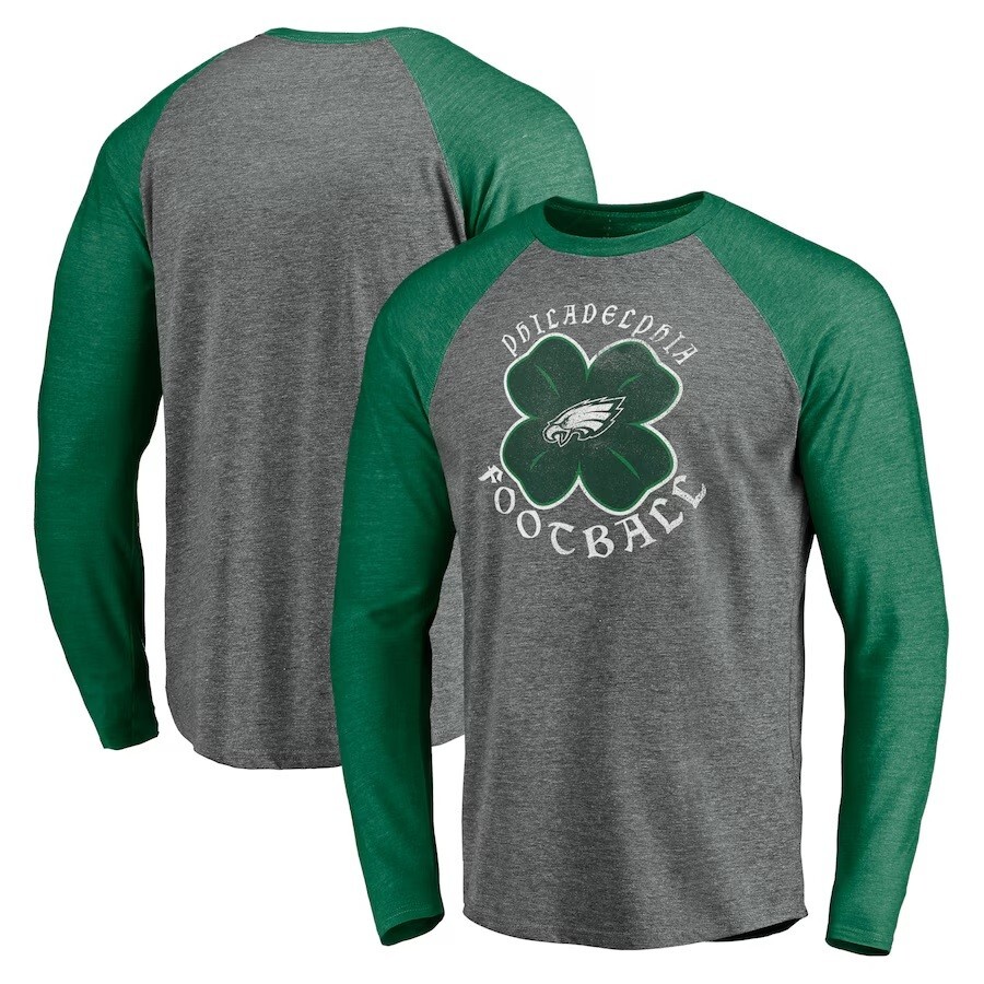 Philadelphia Eagles Men's Kelly Green Irish Shamrock Long Sleeve Tee - New