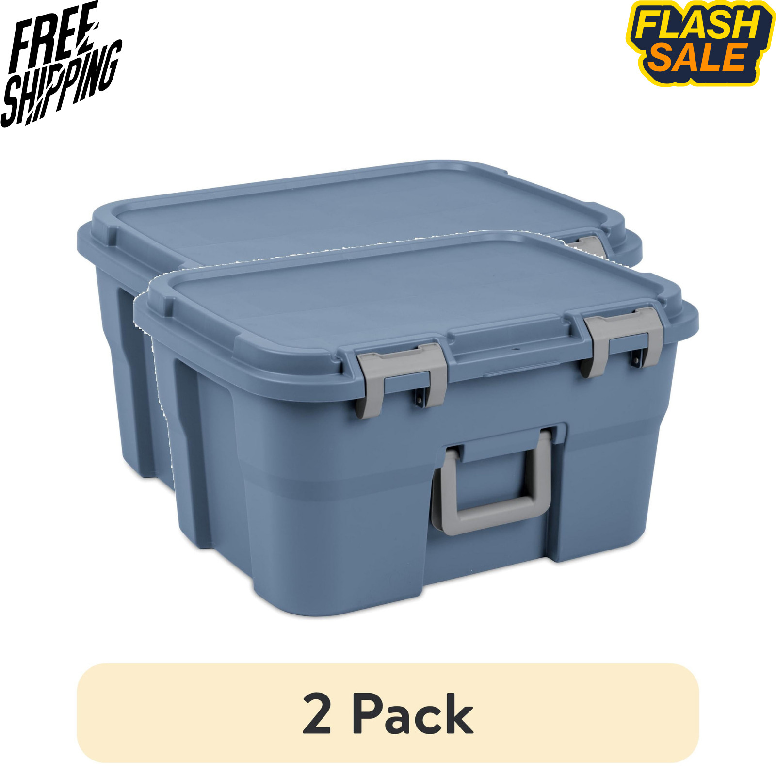 2 Pack Sterilite 14 Gallon Lockable Footlocker Storage Bin Blue with Handle
