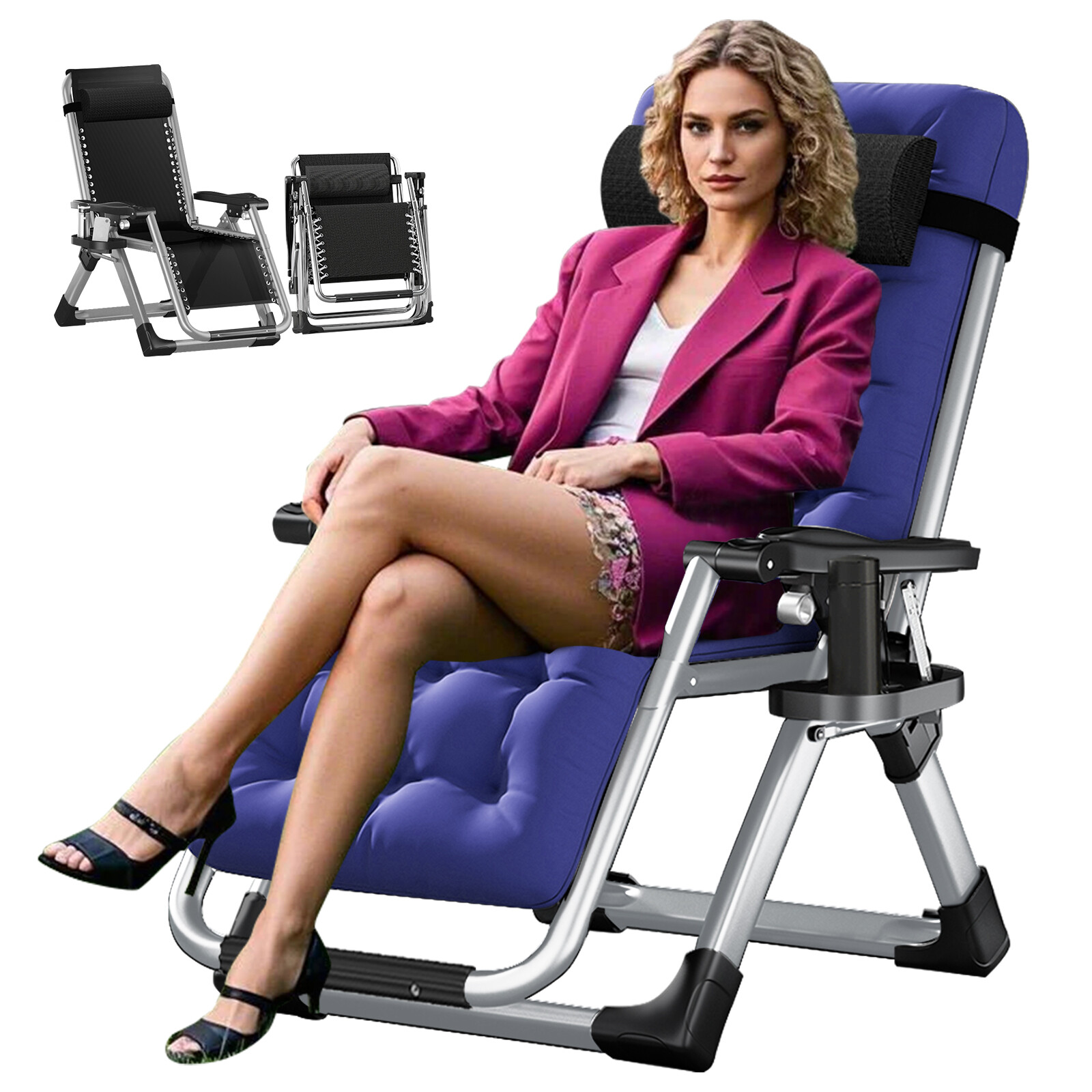 H&ZT Adjustable Chair Folding Lounge Chair Reclining Patio Chairs with Mattress