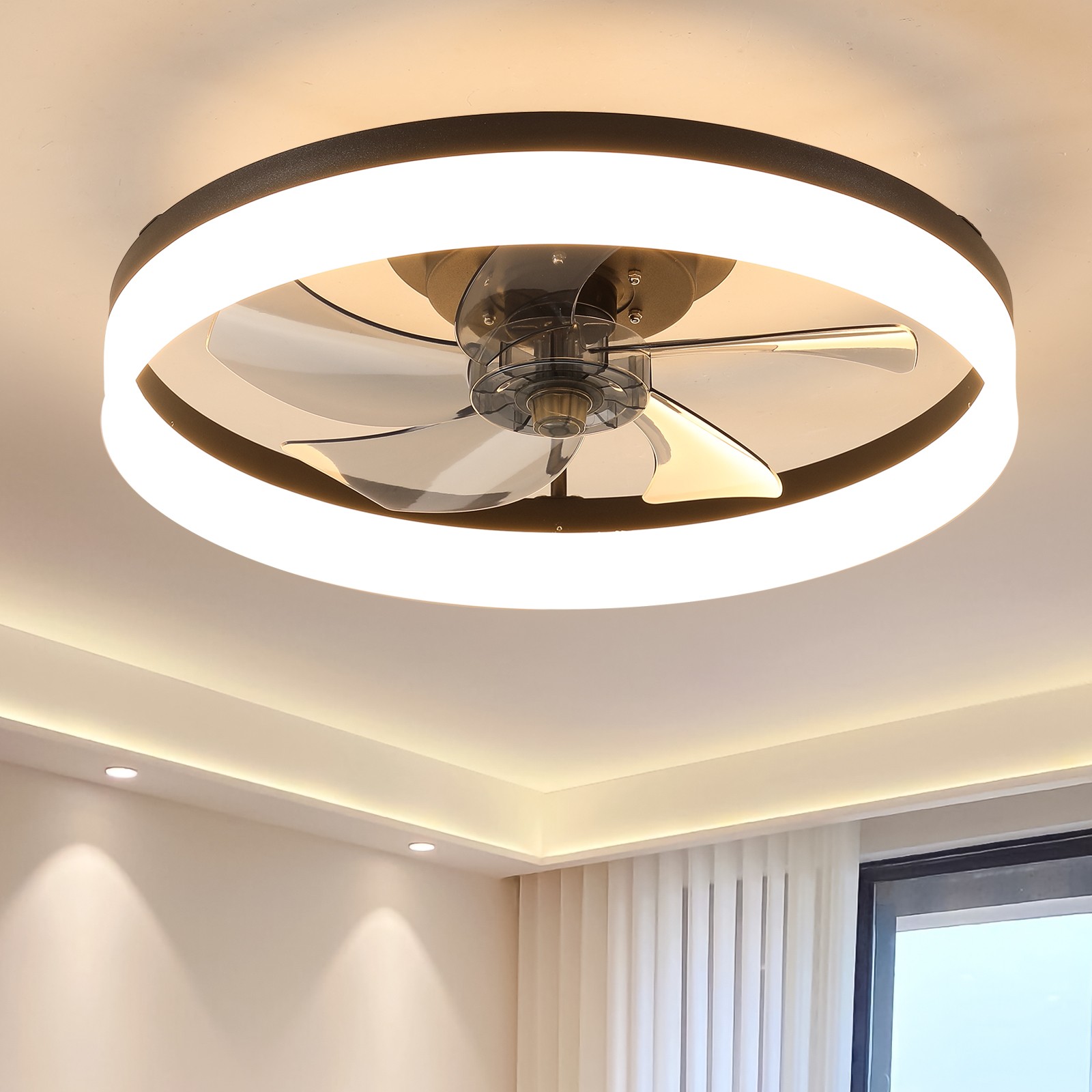 US 20" Modern Fan Lights Flush Mount LED Ceiling Light kit With APP Remote Contr
