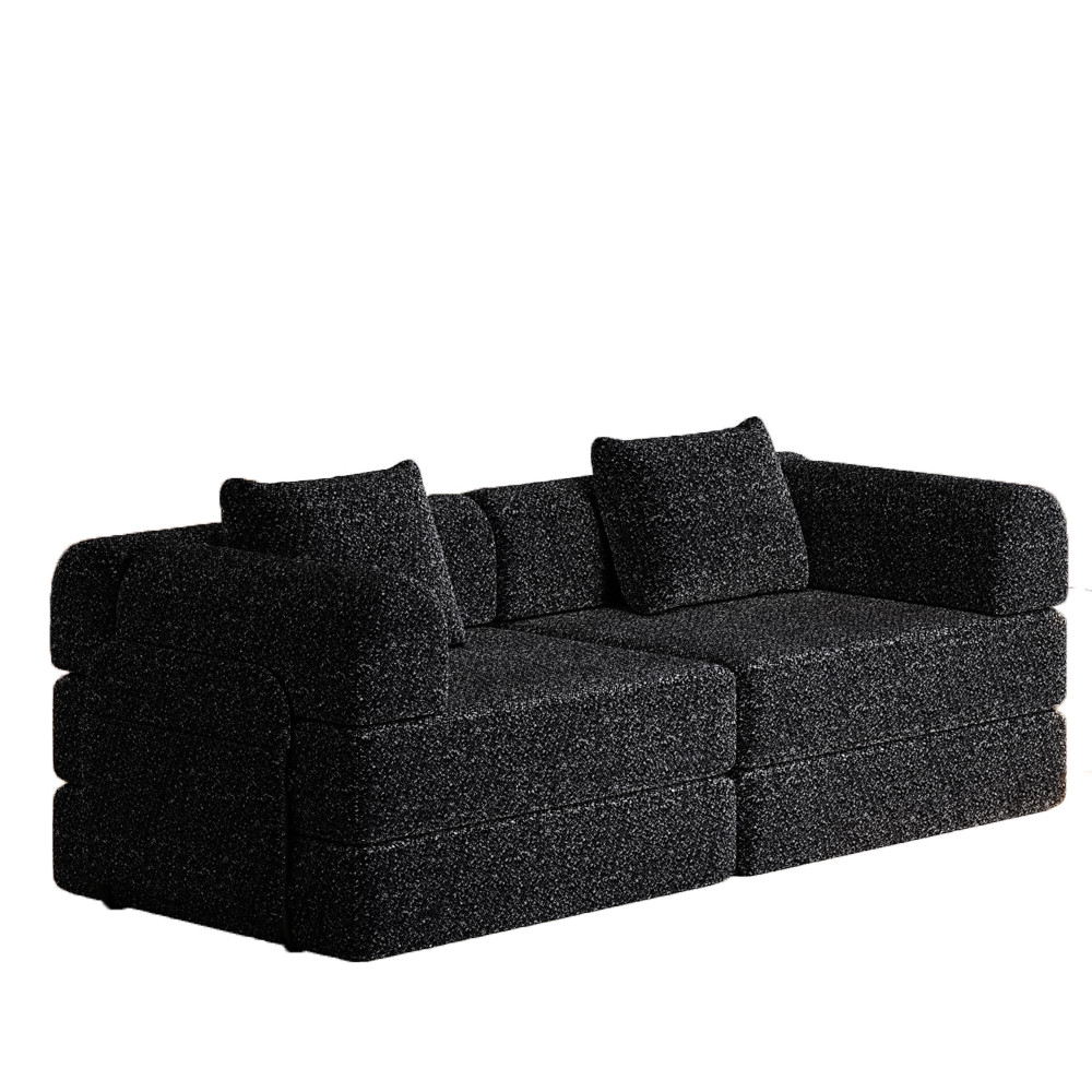 72.4" Convertible Sofa Bed w/ Storage Pockets, Black Chenille Fabric
