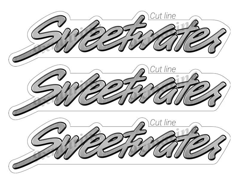 SWEETWATER Pontoon Brushed Metal Vinyl Decal Boat Stickers 3 PC Set, 10"x2.5"