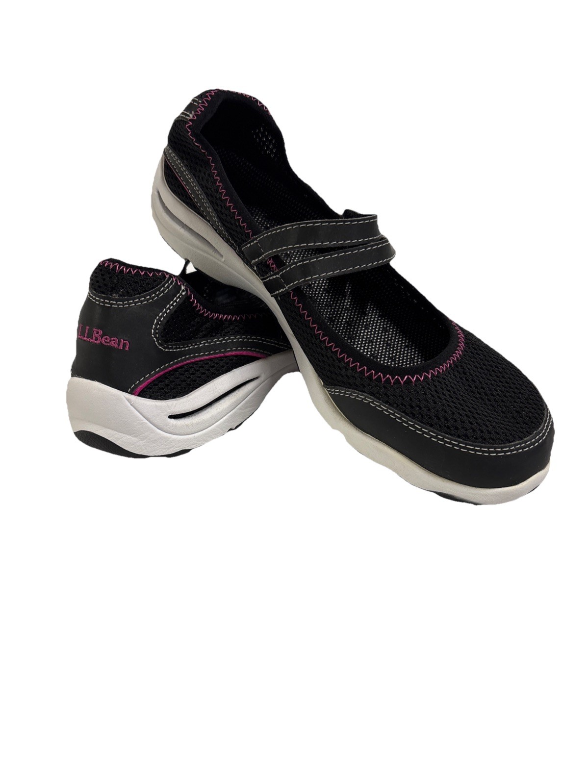 L.L. Bean Womens Slip On Flats Size 7.5 Wide 260976 Black Pink Mary Jane