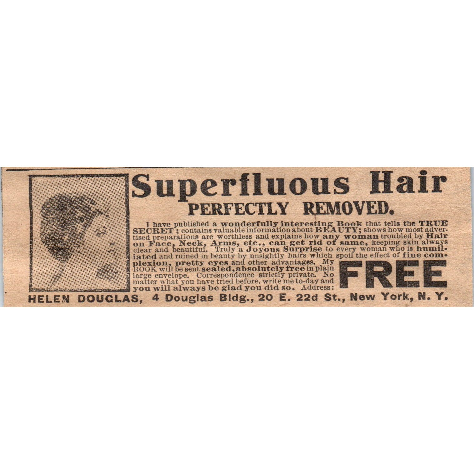 Superfluous Hair Removal Helen Douglas New York 1910 Magazine Ad AF1-CM3