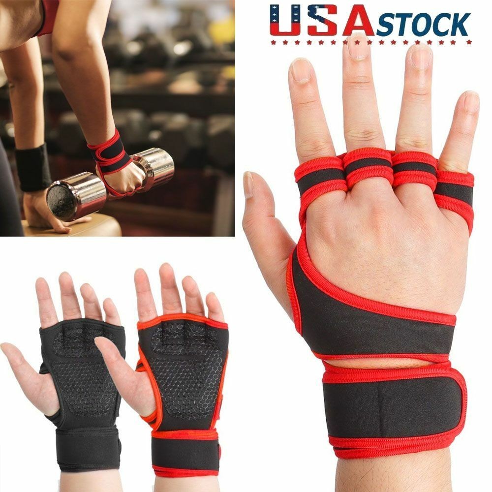 US Fitness Gloves Weight Lifting Gym Workout Training Wrist Wrap Strap Men Women