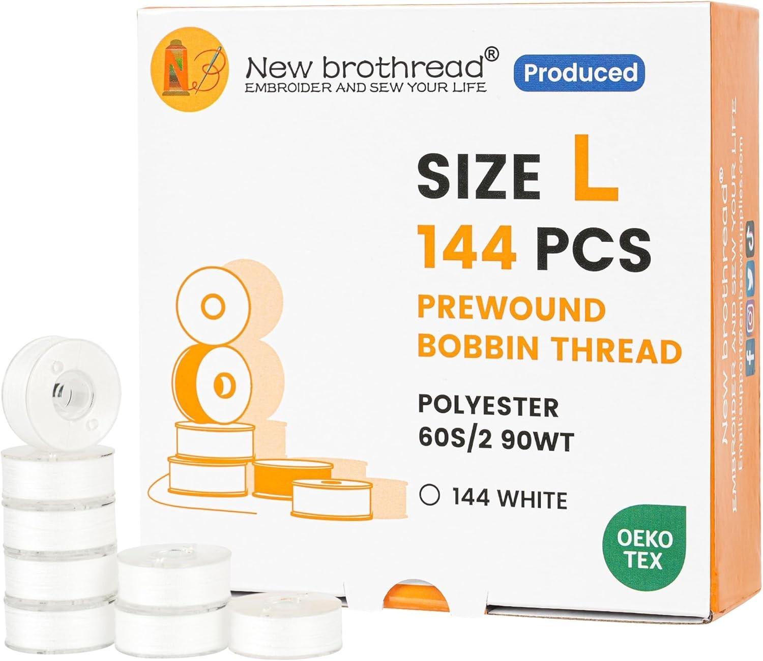 144pcs Type L SA155 Size White Prewound Bobbin Thread Plastic Side for Commer...