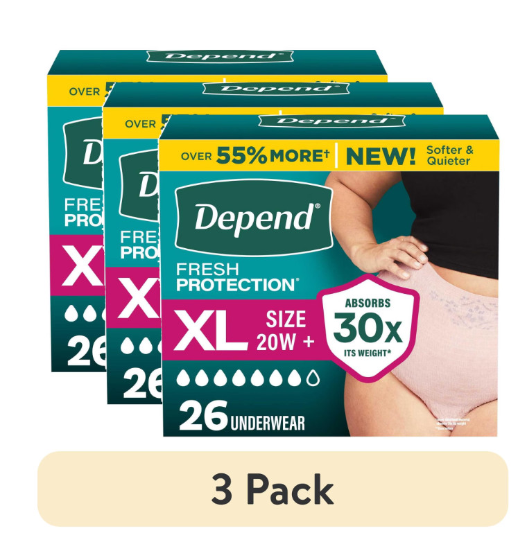(3 pack) Depend Fresh Protection Incontinence Underwear for Women, XL, 26 Count