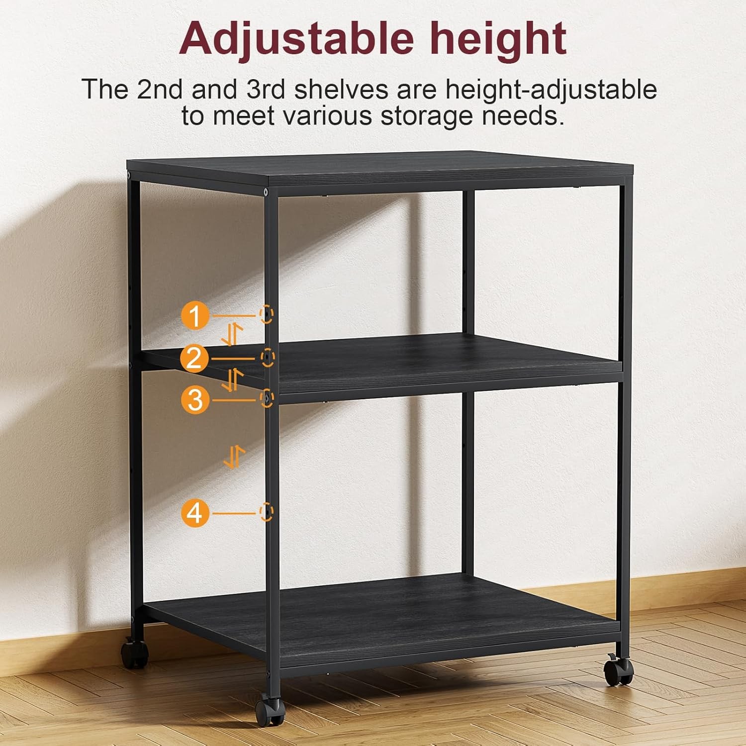 Large Printer Stand W/ Wheels 3 Tier Printer Table Home Office Rolling Printer