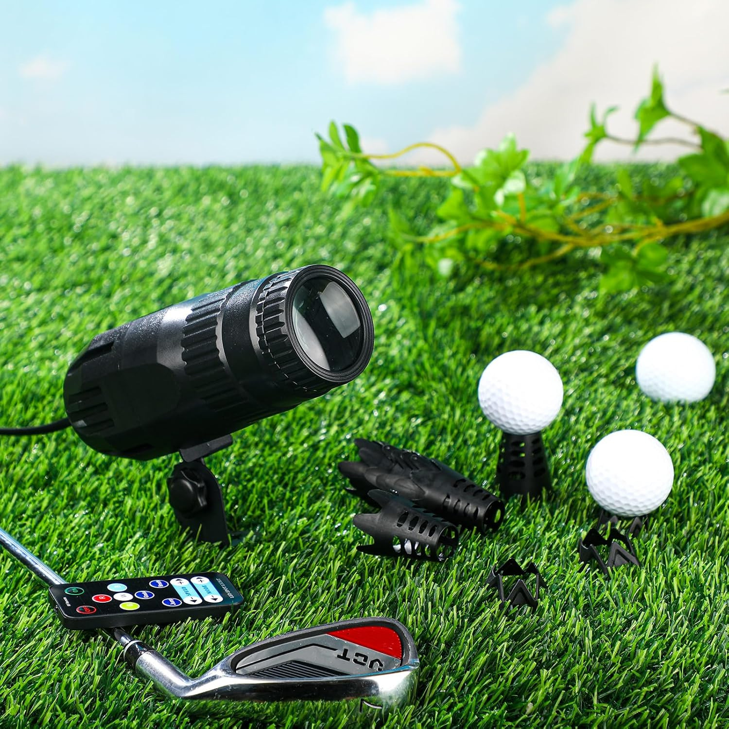 Golf Simulator Spotlight Remote Control Indoor Hitting Mat Light + 20 Golf Tees