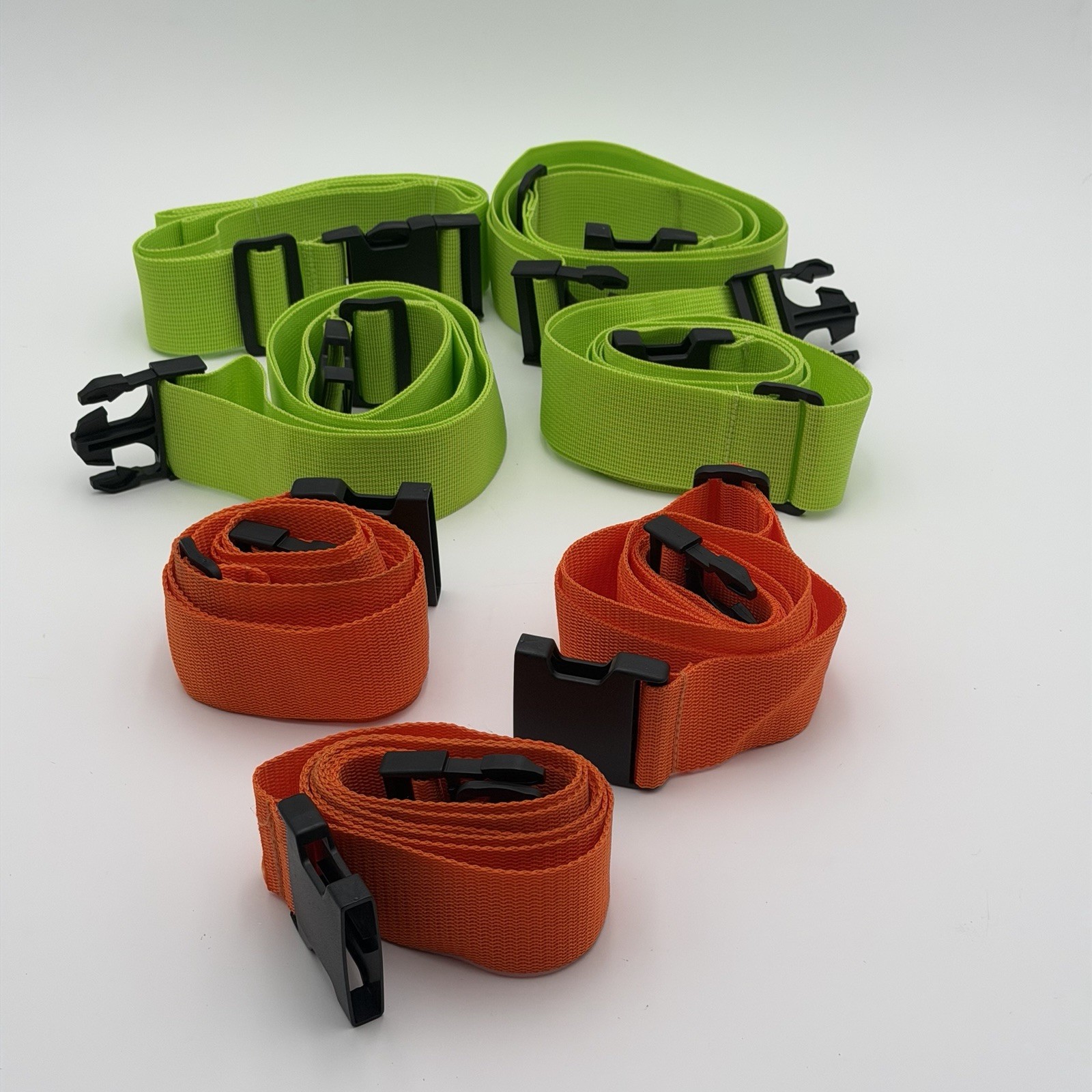 Luggage Straps Lot Of 7 Green  & Orange High Visibility 1- 2 Yards In Length