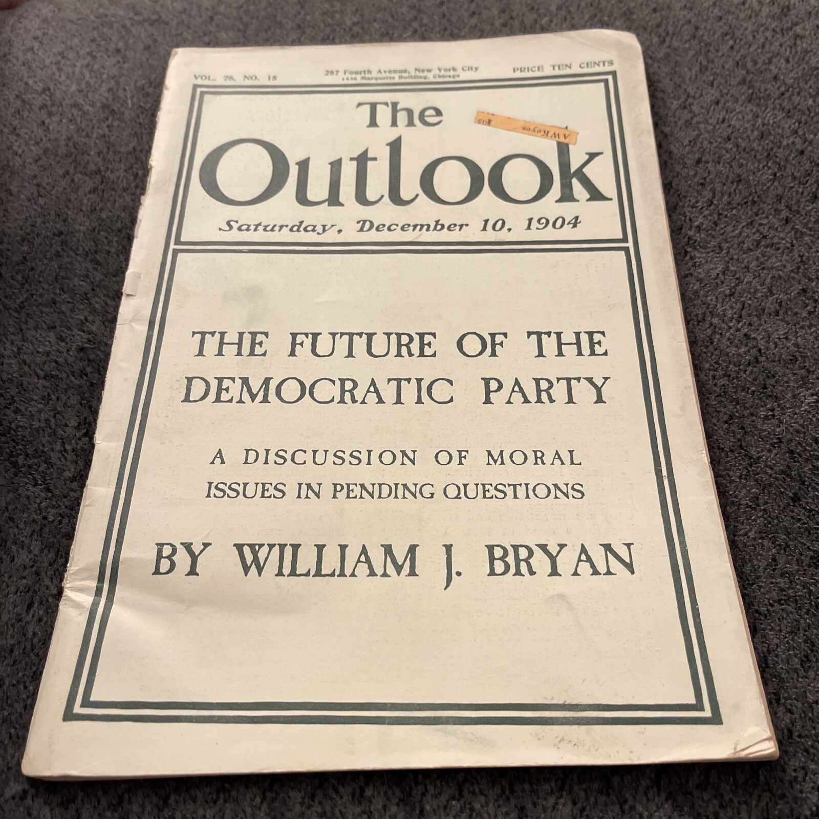 Vintage The Outlook Magazine December 1904 Future Of The Democratic Party PB7