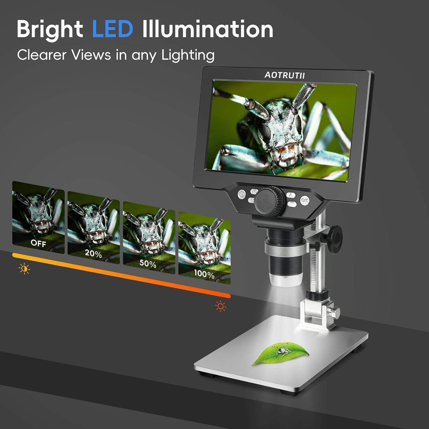 7" LCD Digital Microscope 1200X Magnification, 1080P Coin Microscope with Met...