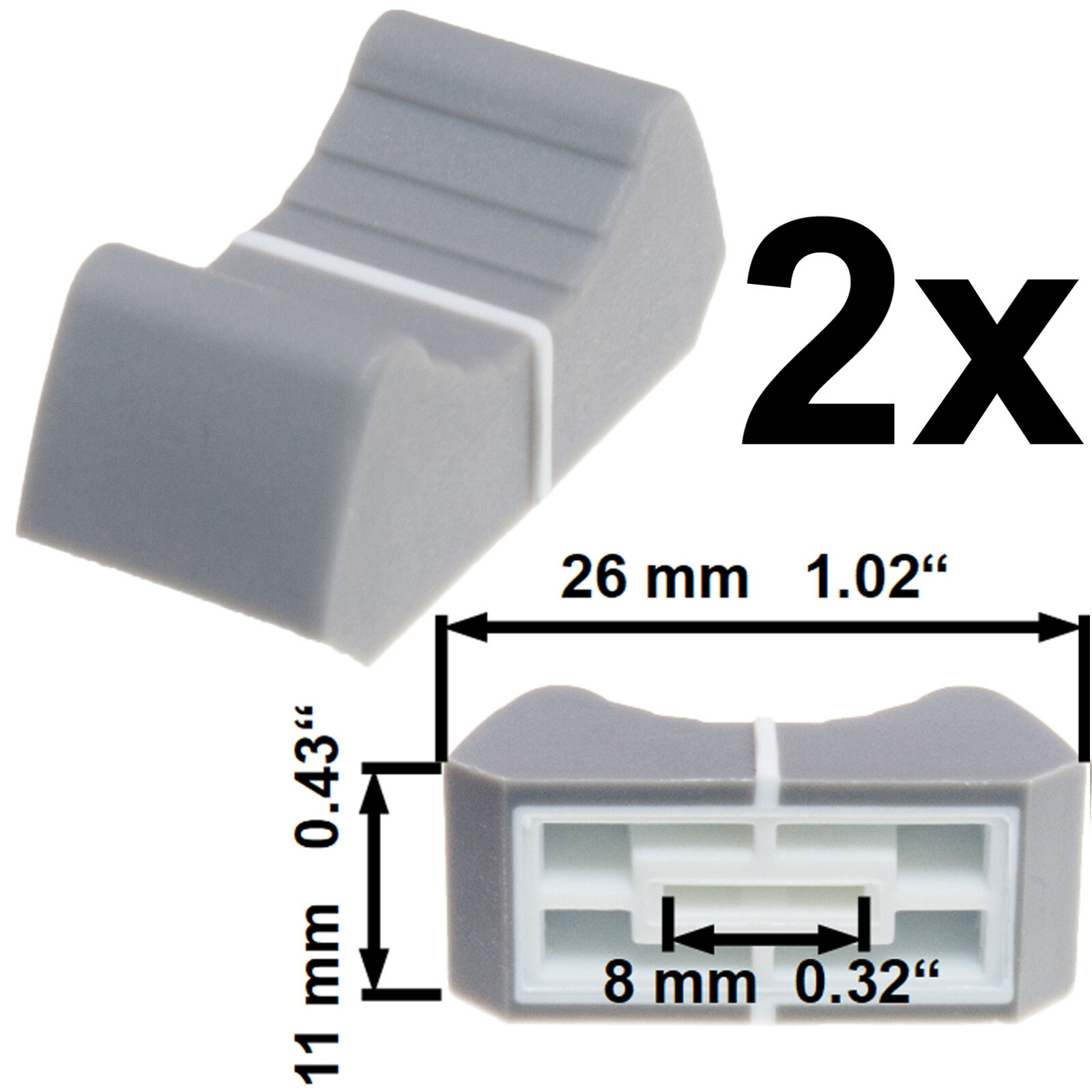 Sifam 2x FADER KNOBs CAP Grey fit 8mm slider potentiometer replacement pot