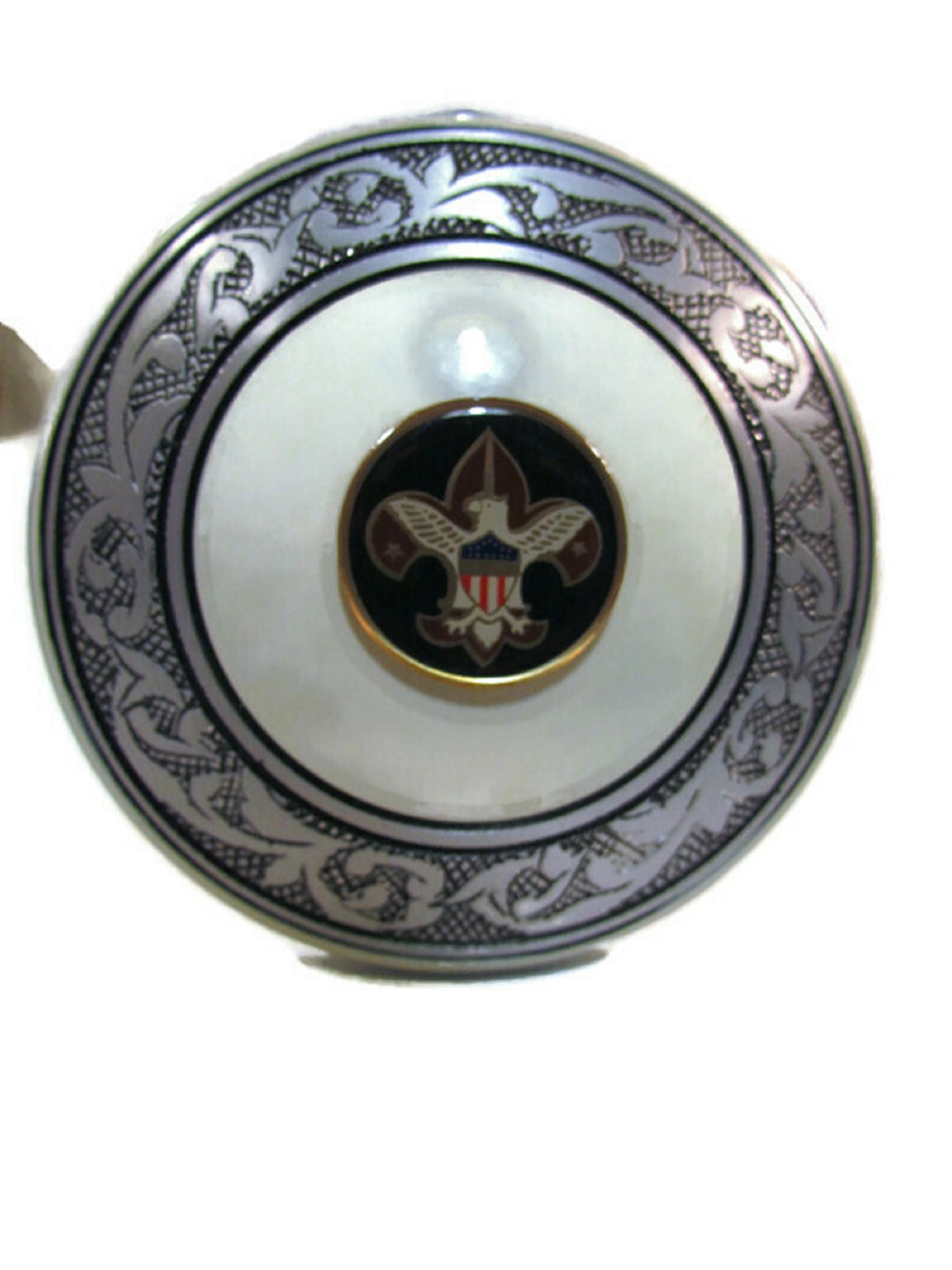 BOY SCOUTS logo BEIGE 200 cu in adult cremation urn silver floral band