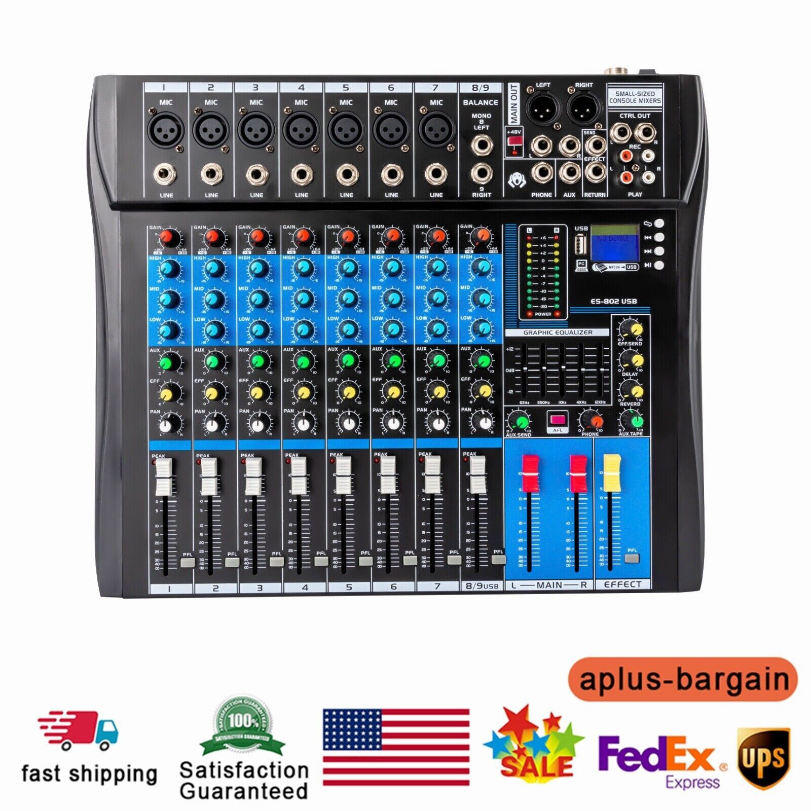 8 Channel Professional Bluetooth Live Studio Audio Mixer USB Mixing Console SALE