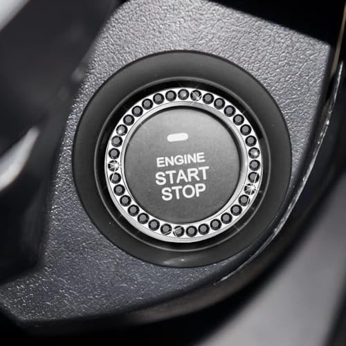 Bling Car Engine Start Ring Decals, 2PCS Crystal Rhinestone Vehicle Push Black