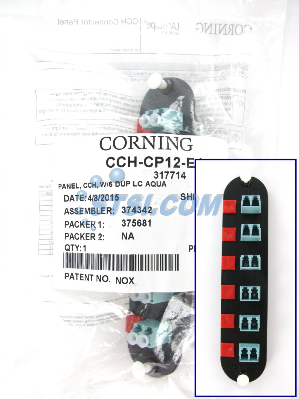 Corning CCH-CP12-E4 Patch Panel, 6 LC Duplex 10Gig Aqua OM3/OM4 Adapters ~STSI