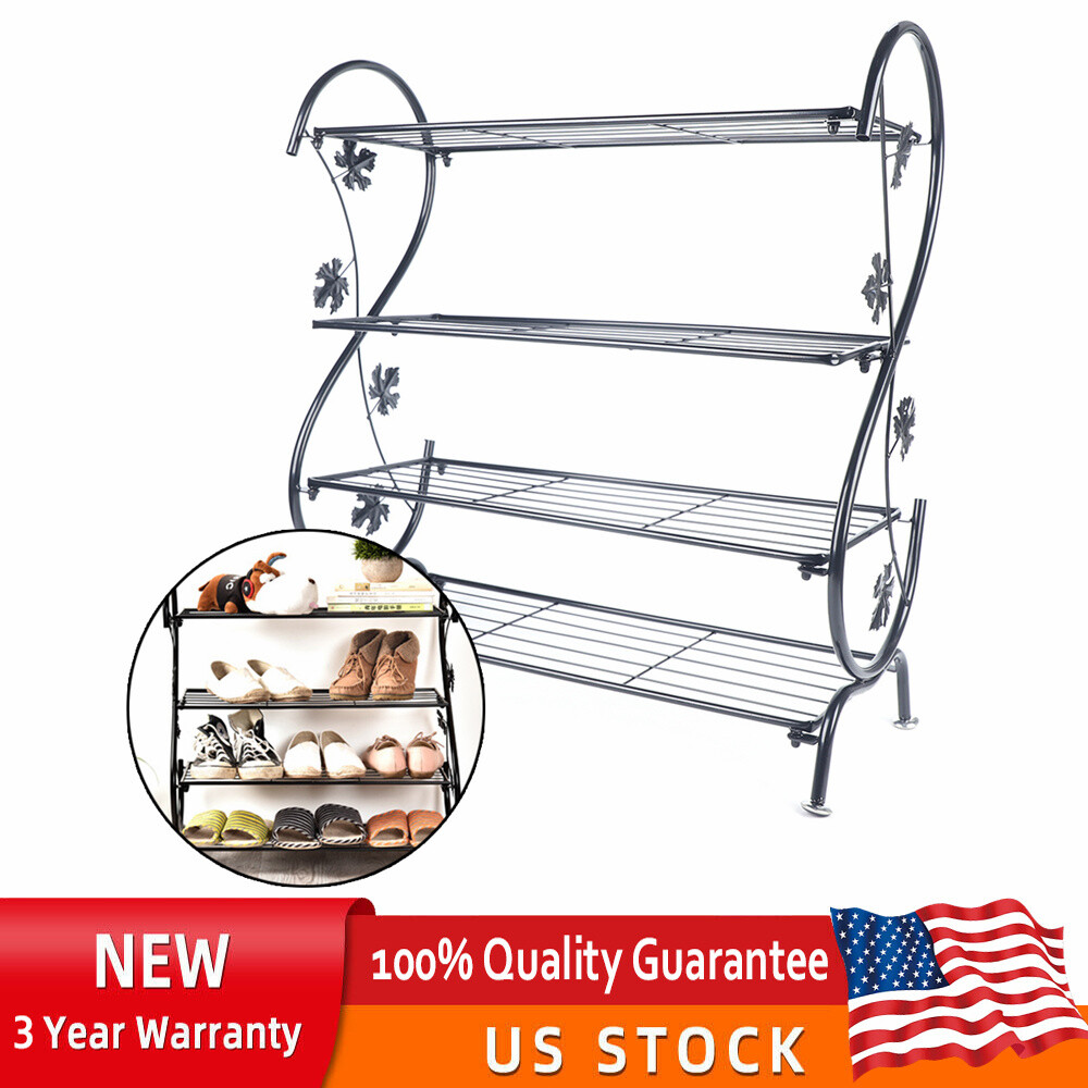 4-Tier Shoe Rack Metal Shoe Storage Shelf Rustic Shoe Organizer Shelf Outdoor!